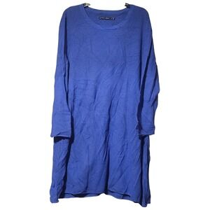 Gudrun Sjoden Blue Linen Cotton Textured Knit Oversized Tunic Top Womens XL
